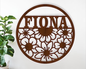 Floral Name Sign SVG: Laser Cut Flower Wall Hanger (Digital Download)