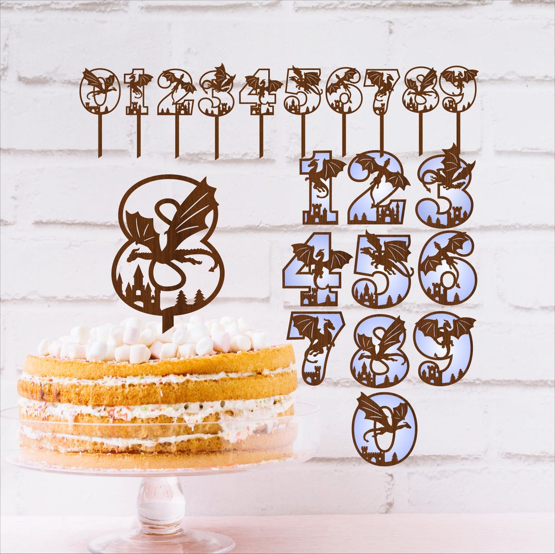 Dragon Numbers and Cake Topper SVG: Dragons Party Decor (digital ...