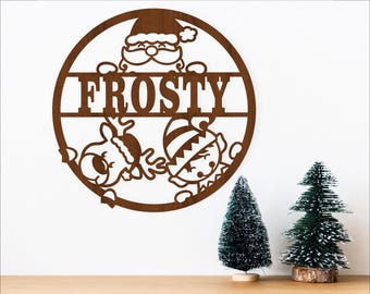 Christmas Name Sign: Festive Laser Cut Door Hanger (Digital Download)