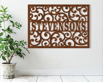 Swirls Korus Name Sign: Laser Cut Template (Digital Download)