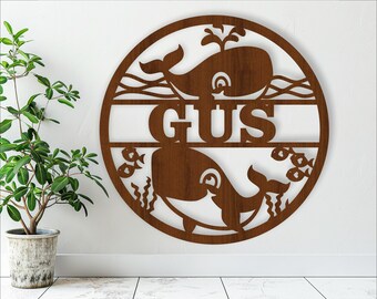 Whales Nursery Name Sign: Laser Cut File (Digital Download)
