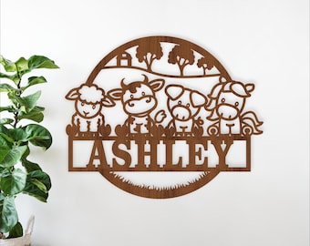 Farm Animals Name Sign: Laser Cut personalized nursery room decor (Digital Download)