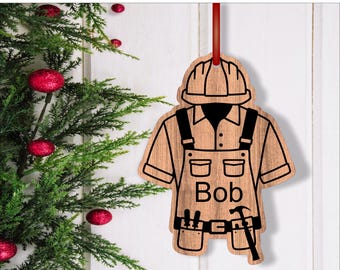 Personalized Builder Christmas Ornament SVG Laser Cut Template (Digital Download)