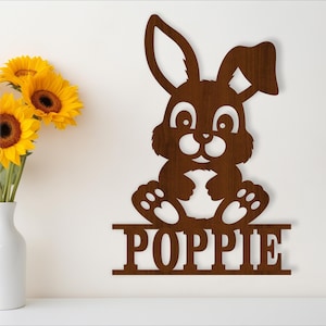 Signe de nom de lapin SVG découpé au laser signe personnalisé fichier vectoriel téléchargement numérique signe de nom laser
