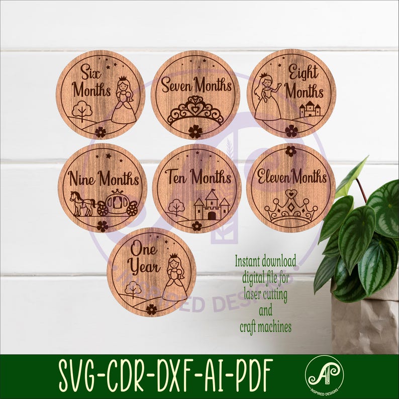 Princess Milestone Discs SVG - Baby Monthly Photo Props - Laser Cut ...