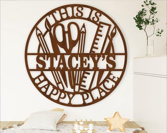Art & Crafts personalized Happy Place Sign: Laser Cut name sign Template (Digital Download)