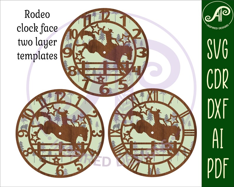 Rodeo Wall Clock Laser Cut Files, SVG File. Vector File Ai, Cdr, Dxf ...