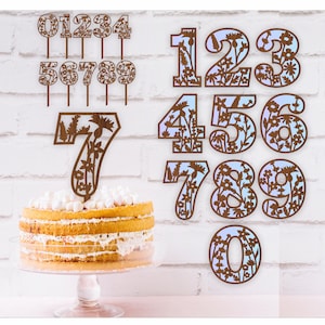 Nummerset wilde bloemen voor muur- en taarttoppers. SVG-bestand vectorbestand ai, cdr, dxf en pdf instant. bloemnummers, bloemenfeest!