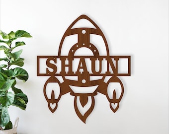 Space Rocket Name Sign SVG, Personalized Spaceship Theme Laser Cut Template (Digital Download)