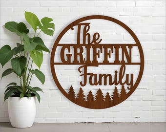 Family Name Sign SVG: Forest Wall Decor Laser Cut Template (Digital Download)