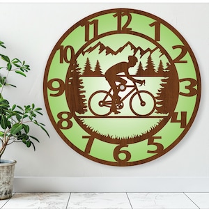 Radfahrer-Wanduhr, Laserschnittdatei, SVG-Datei vektor, ai, cdr, dxf, sofort download, digitales design, schnittdatei vorlage