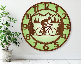 Cyclist wall clock laser cut files, SVG file. vector file ai, cdr, dxf instant download digital design, cut file template