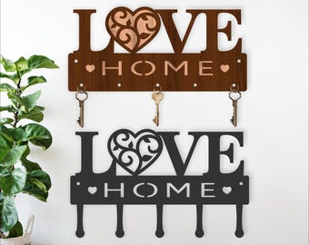 Love word Home Key Holder Laser Cut - Vine flowers heart Key hanger (Digital Download)