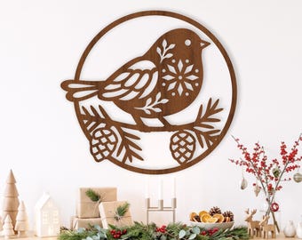 Skandinavischer Weihnachtsvogel (SVG-Datei), winterliches Volkskunst-Motiv zum Laserschneiden und für Weihnachtsdekoration