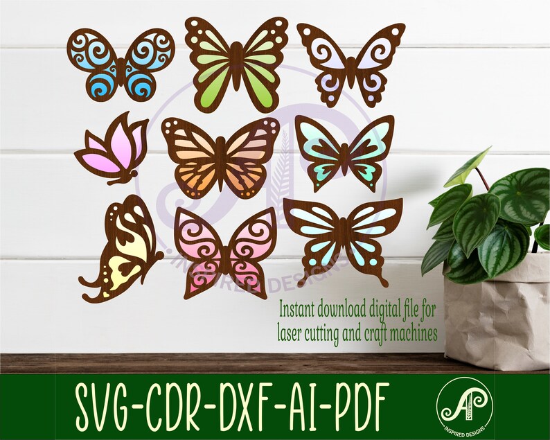 Butterfly Cut File: 9 Laser Cut Designs, SVG Vector (digital Download ...