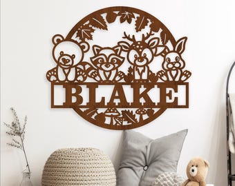 Woodland Animals Name Sign: Laser Cut forest animal personalized art (Digital Download)