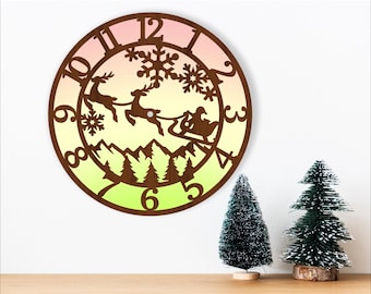 Christmas Wall Clock Laser Cut File: Santa Sleigh Design (Digital Download)