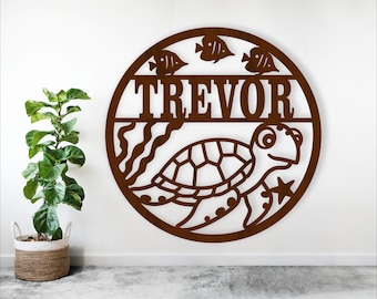 Turtle name sign SVG Laser cut personalized decor template (digital download)
