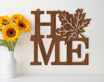 Home with maple leaf wall sign, SVG file. vector file ai, cdr, dxf instant download digital design, laser cut, wall art