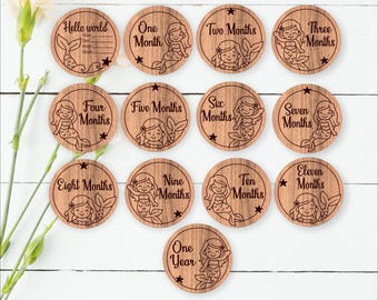 Mermaid Baby Milestone Discs SVG Laser engraved - monthly Photo prop set (Digital Download)