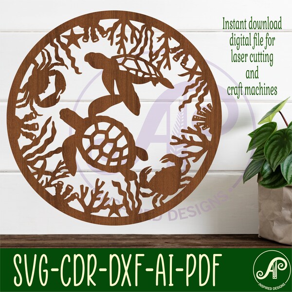 Turtle wall art, SVG file. vector file ai, cdr, dxf instant download digital design, laser cut, wall art Ocean theme