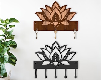 Lotus Flower Key Holder SVG - Zen Home Key Rack - Wood & Metal Designs (Digital Download)