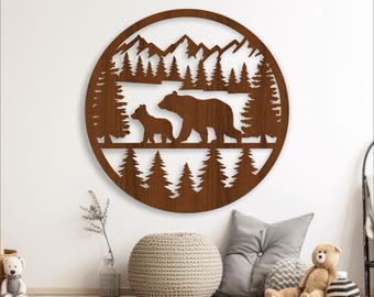 Bear wall art digital download, SVG file. vector file ai, cdr, dxf instant download digital design, laser cut, wall sign