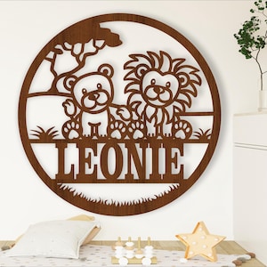 Placa de nome de leões, SVG, porta temática de animais de safári ou cabide de parede, modelo de corte a laser, download instantâneo Arquivo vetorial Ai, Cdr, Dxf