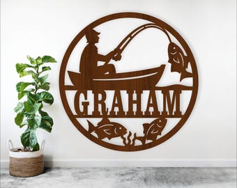 Fishing Name Sign SVG: Laser Cut Fisherman Wall Decor (Digital Download)