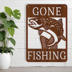 Letrero de pared Gone Fishing, archivo SVG vectorial ai, cdr, dxf, descarga instantánea, diseño digital, corte láser, arte de pared DIY