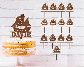 Pirate Ship Cake Topper Set: Personalized Number, SVG Digital Download