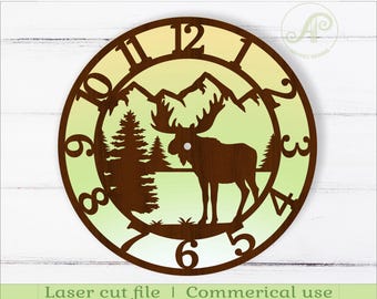 Moose  wall clock laser cut files SVG (Digital Download) animal clock