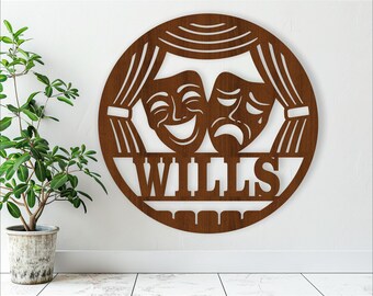 Performing Arts Name Sign: Theatre Masks, Laser Cut Template (Digital Download)
