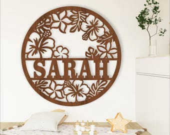 Tropical Flower Name Sign: Laser Cut Door Hanger (Digital Download)