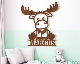 Moose Name Sign SVG - Personalized Woodland Animal Wall Art Laser Cut (Digital Download)