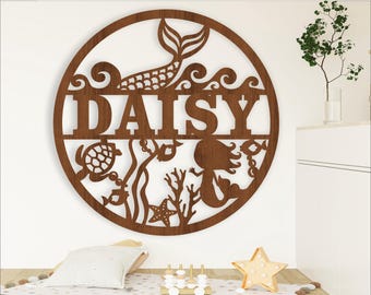 Mermaid Name Sign: Ocean Theme Laser Cut File (SVG, Ai, Cdr, Dxf)