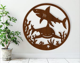 Sharks wall art, SVG file. vector file ai, cdr, dxf instant download digital design, laser cut, wall art ocean theme