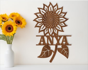 Sunflower Name Sign SVG, Floral Personalized Laser Cut Template (Digital Download)