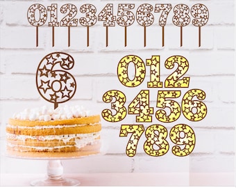 Star Number Cake Topper SVG: Laser Cut Files (Digital Download)