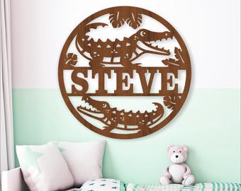 Crocodile Name Sign: Animal Themed Door Hanger, Laser Cut Template (Digital Download)