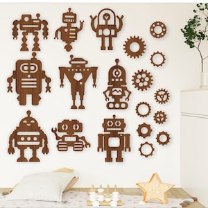 Paquete SVG de robot. 9 diseños, archivos vectoriales, archivos de corte láser, formas. Archivo digital de descarga instantánea Ai, Cdr y Dxf