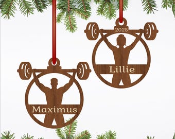 Weight lifter Christmas personalized Ornament: Gym themed Laser Cut SVG decoration (Digital Download)