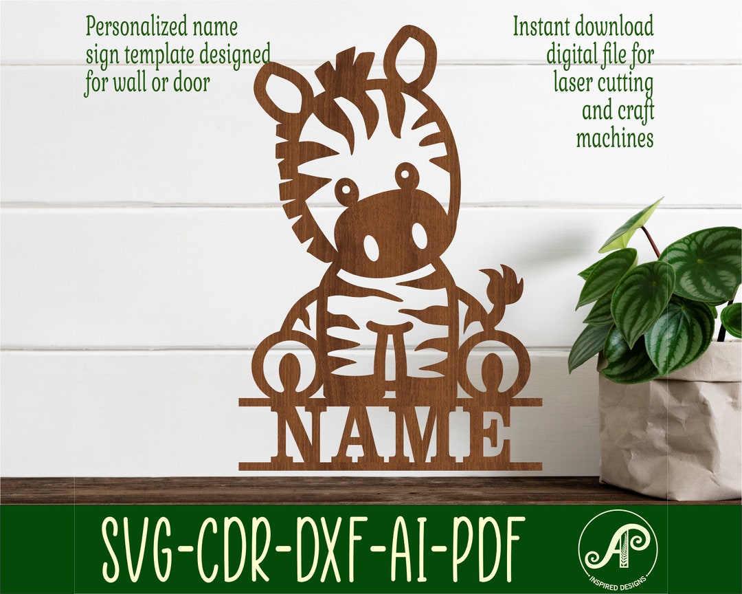 Lindo nombre de cebra signo SVG plantilla de corte láser, puerta o ...