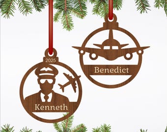 Pilot and plane Christmas Decorations SVG - Laser Cut personalized aircraft ornament (digital download)