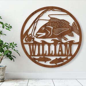 Placa de pesca oceânica, SVG, porta com tema de natureza ou cabide de parede, modelo cortado a laser, download instantâneo Arquivo vetorial Ai, Cdr, Dxf