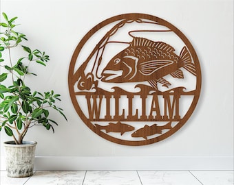 Ocean Fishing Sign: Laser Cut Name Hanger SVG, AI, DXF (Digital Download)