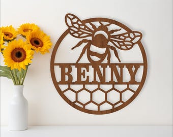 Bee Name Sign: Laser Cut Wall Hanger Template (Digital Download)