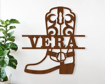 Cowboy Boot Name Sign SVG, Western Personalized Laser Cut Template (Digital Download)