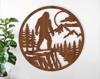 Bigfoot Moonlight Forest Wall Sign SVG | Night Sasquatch Mountain Laser Cut (Digital Download)