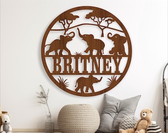 Baby Elephant Name Sign: Laser Cut Animal Wall Art (SVG, Ai, Cdr, Dxf)